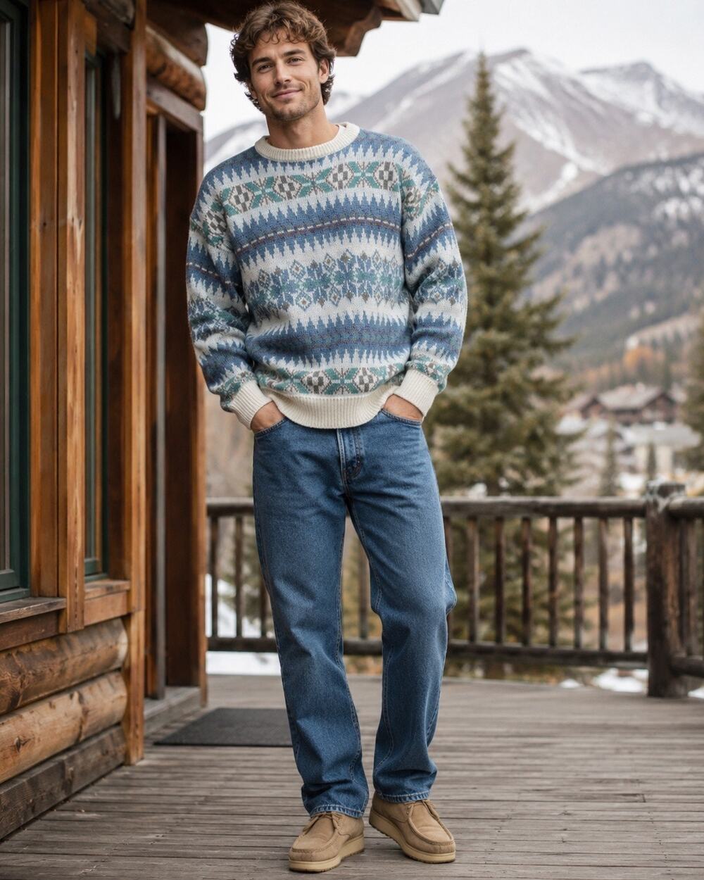 Vintage St. John’s Bay Nordic Fair Isle Sweater Men’s Small Blue Cream
